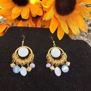 NEW Boho Dangle Earrings Hook Gold Blue Chic Dangle